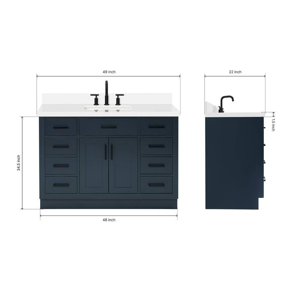 Midnight Blue 49" Freestanding Single Vanity with White Quartz Top