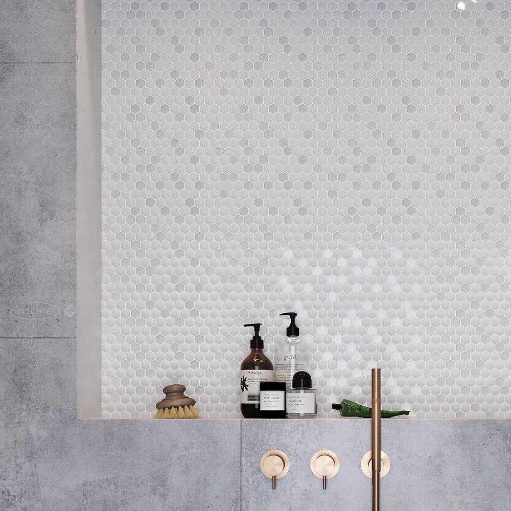 White Recycled Glass Hexagon Mosaic Tile Sheet