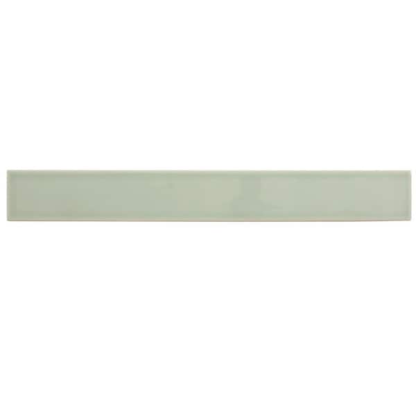 Horizonte 2 in. x 8 in. Glossy Soft Mint Green Ceramic Subway Wall Tile Sample