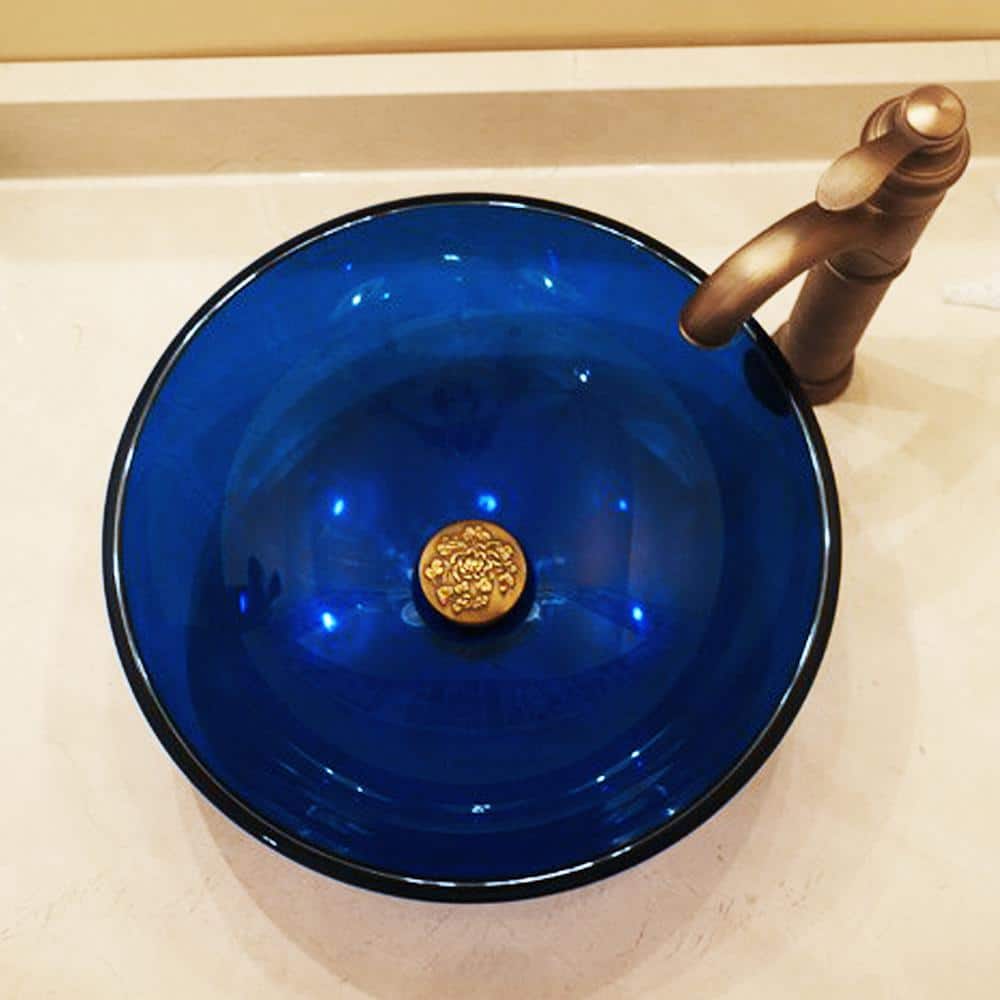 Novatto 16.5'' Blue Tempered Glass Circular Vessel Sink