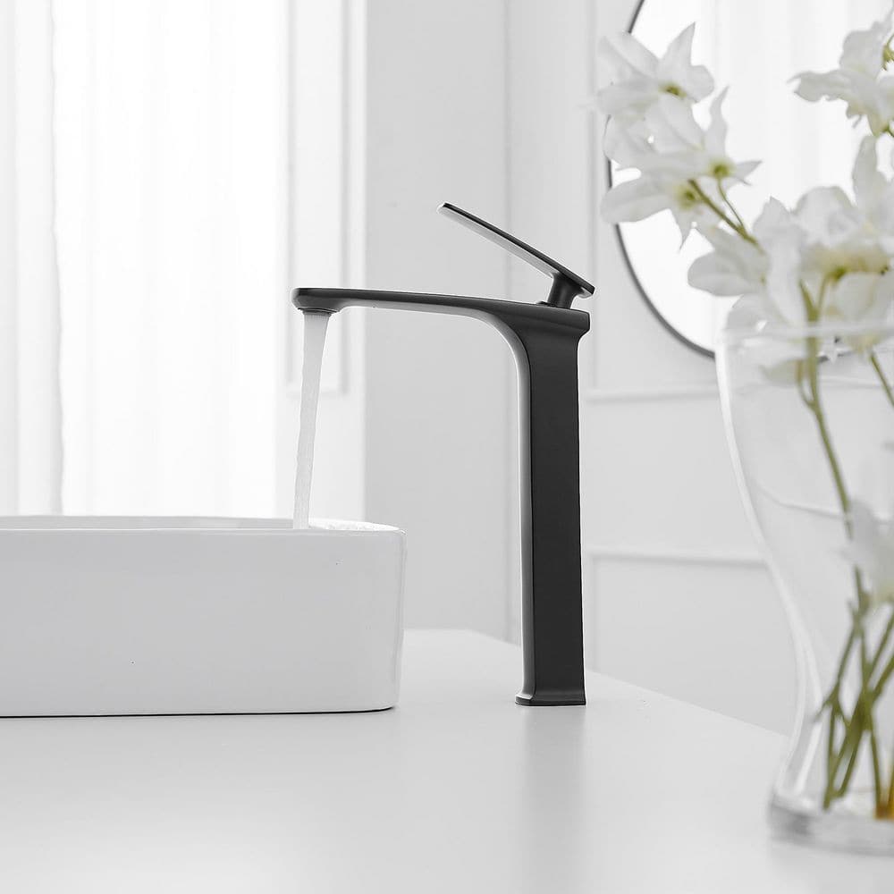 Matte Black Single Handle Vessel Sink Faucet with Drain Assembly