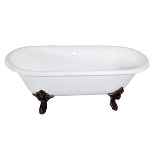 Aqua Eden 72 in. L Cast Iron Double Ended Clawfoot Bathtub in White/Oil Rubbed Bronze