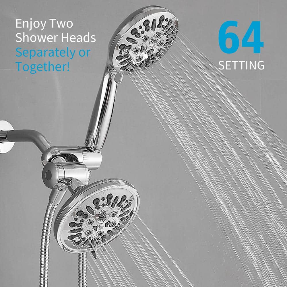 Chrome Dual Head Handheld Shower with Filter and Rain Spray