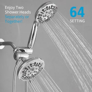 9-spray 5.5 in. Wall Mount Dual Shower Head and Handheld Shower Head 1.8 GPM with Stainless Steel Hose in Chrome