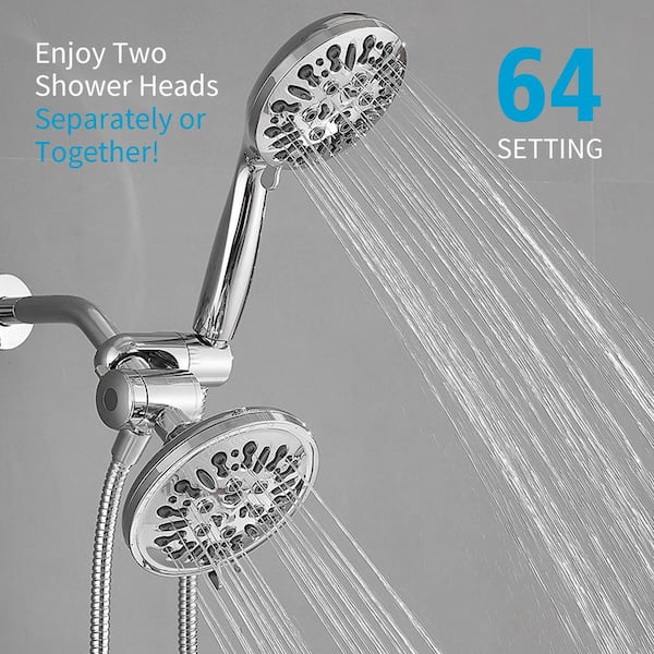 9-spray 5.5 in. Wall Mount Dual Shower Head and Handheld Shower Head 1.8 GPM with Stainless Steel Hose in Chrome