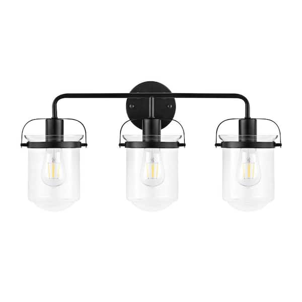 MLiAN 22.8 in. 3-Light Black Vanity Light with Clear Glass Shade