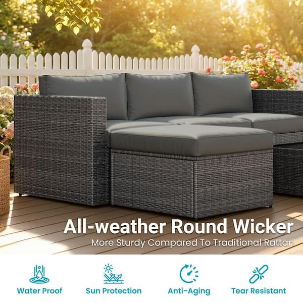 5-Piece Patio Furniture Set, All Weather Wicker Patio Conversation