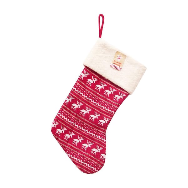 Santaland 18 in. Red Polyester Knitted Christmas Stocking with Reindeer