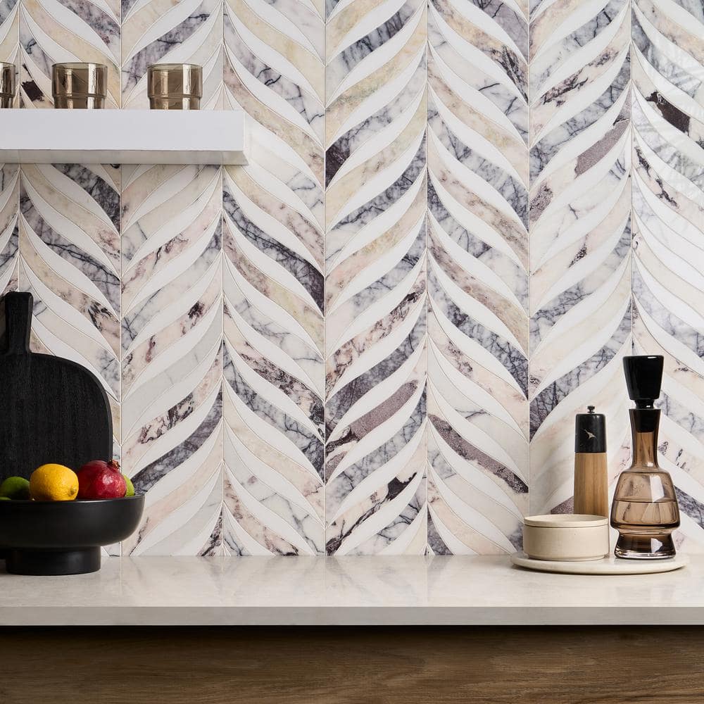 Peach Lilac Cream Polished Marble Mosaic Floor and Wall Tile