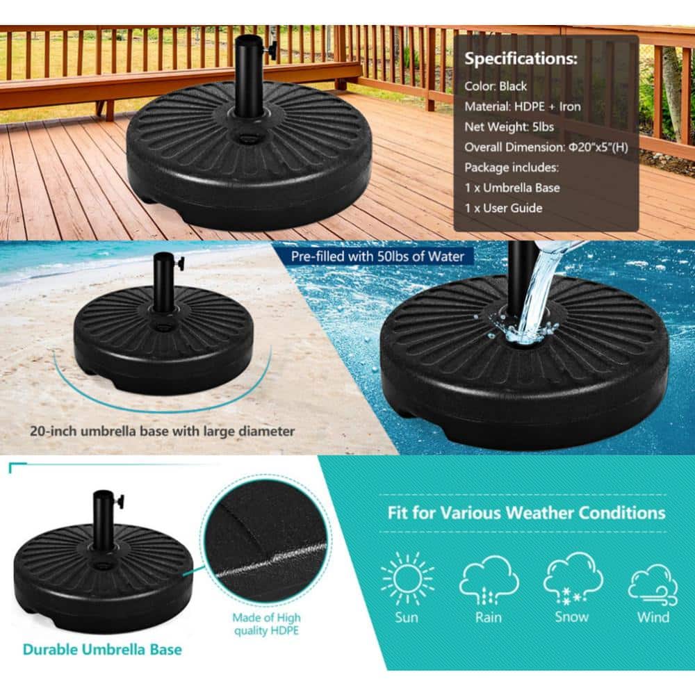20'' Black Steel and HDPE Round Water Filled Umbrella Base