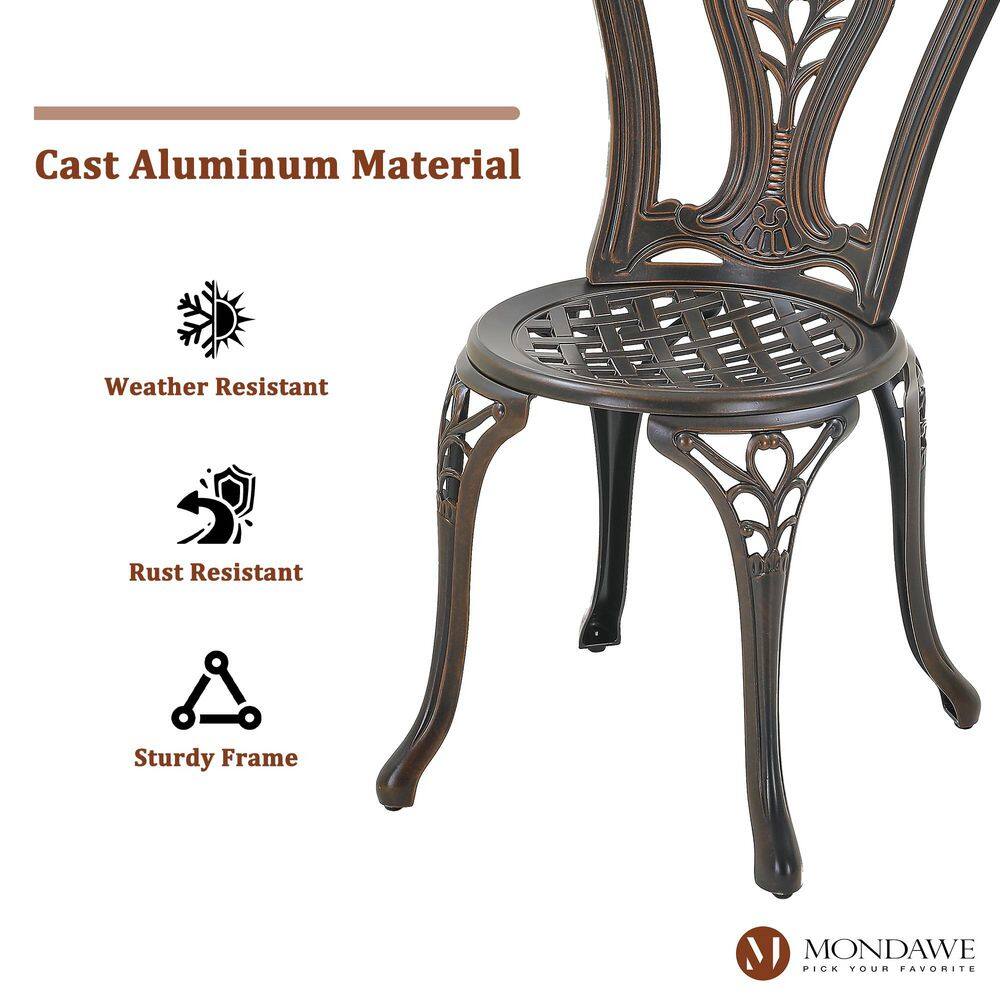 Bronze Finish Floral Motif Cast Aluminum Outdoor Bistro Set