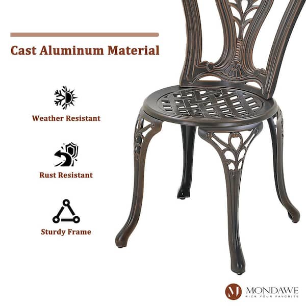 3-Piece Antique Bronze Cast Aluminum Round Standard Height Table Outdoor Patio Bistro Set with 2-Armless Chairs