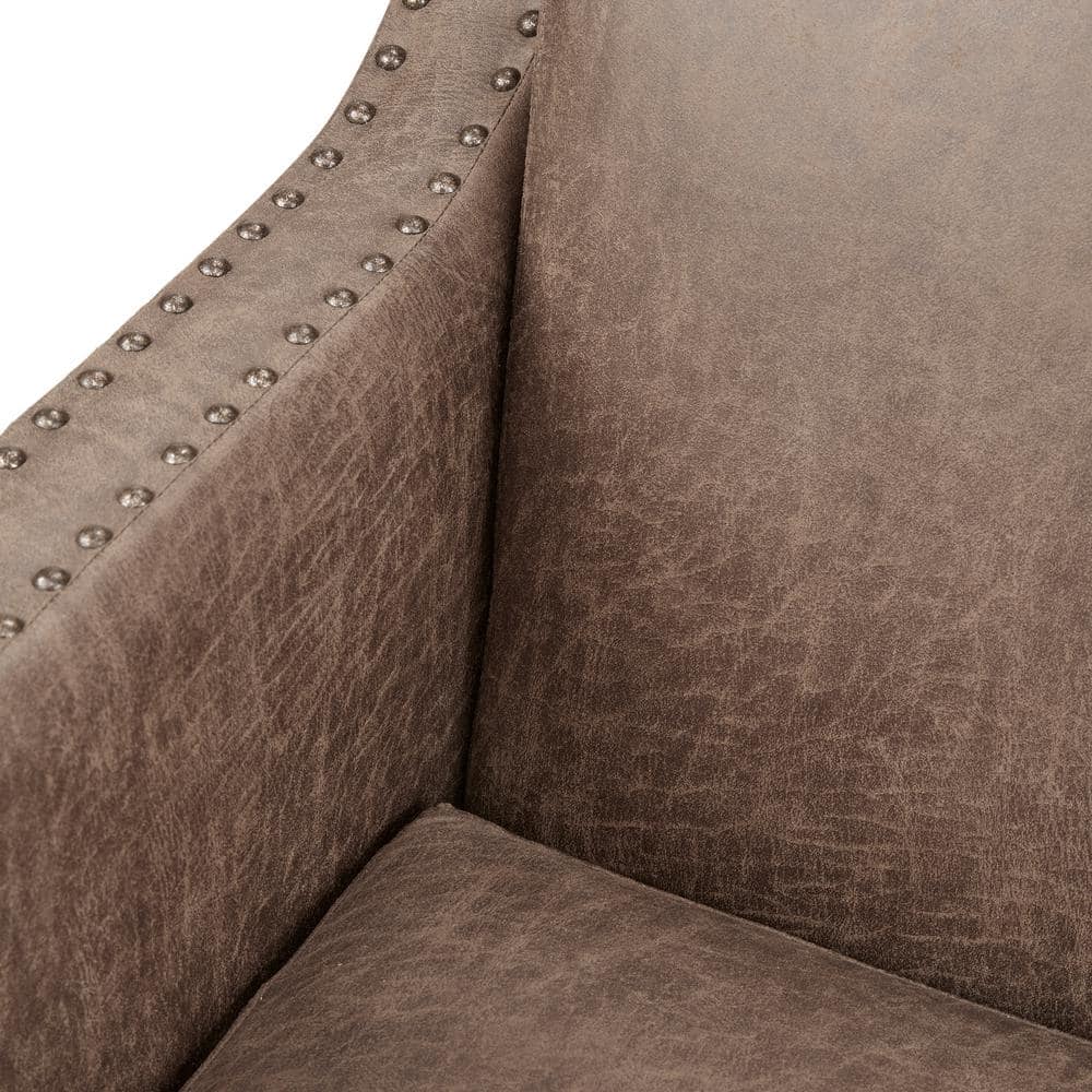 Brown Faux Leather Accent Chair with Wood Legs