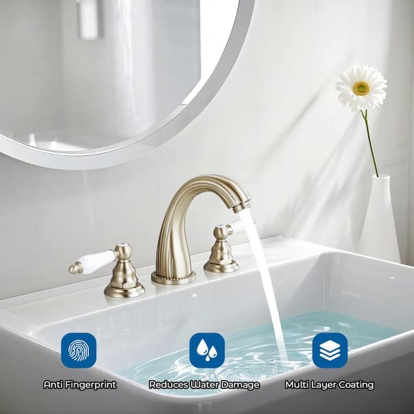 Double Handles 8 in. Widespread Bathroom Faucet 3-Hole Sink Faucet in Brushed Gold (2-Pack)
