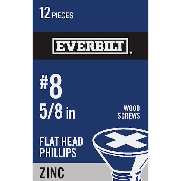 Everbilt #8 x 5/8 in. Phillips Flat Head Zinc Plated Wood Screw (12-Pack)