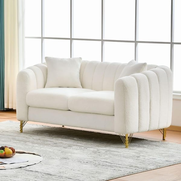Mustafa 61.5 Chenille 2-Seater Modern Loveseat with Removable Cushions in White