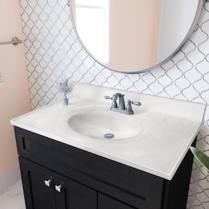 37 in. W x 22 in. D Cultured Marble Vanity Top in White on White with White on White Basin and 4 in. Faucet Spread