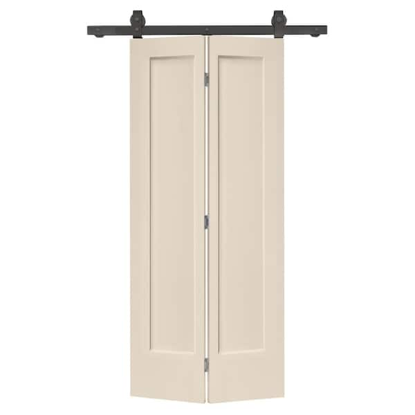 CALHOME 24 in. x 80 in. 1 Panel Shaker Beige Painted MDF Composite Bi-Fold Barn Door with Sliding Hardware Kit