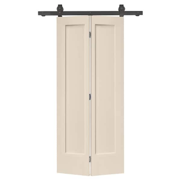 CALHOME 30 in. x 80 in. 1 Panel Shaker Beige Painted MDF Composite Bi-Fold Barn Door with Sliding Hardware Kit