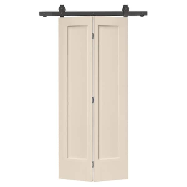 CALHOME 36 in. x 80 in. 1 Panel Shaker Beige Painted MDF Composite Bi-Fold Barn Door with Sliding Hardware Kit