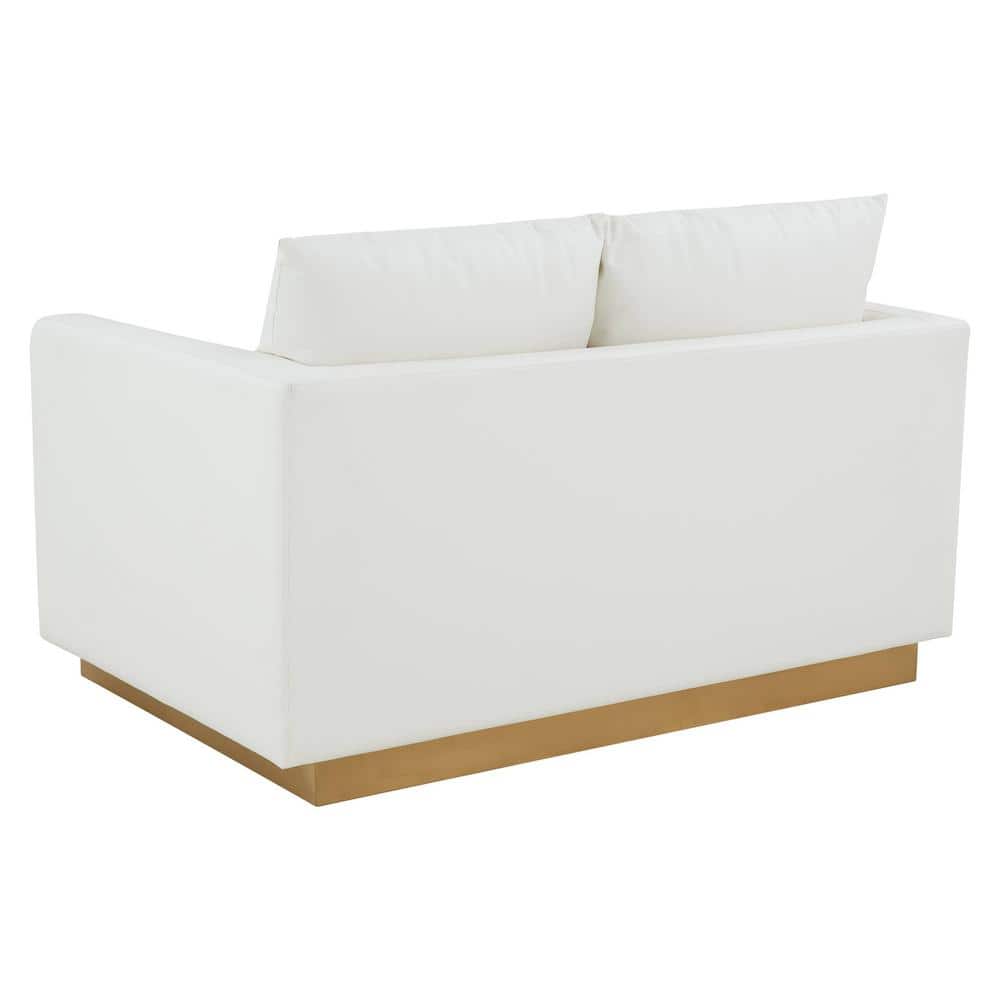 White Faux Leather Loveseat with Gold Base