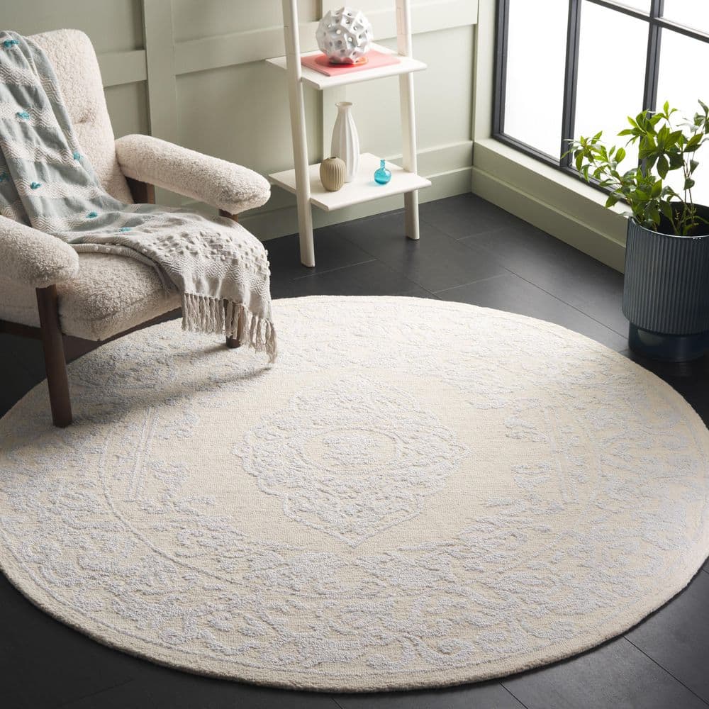 Abstract 6 ft. x 6 ft. Round Ivory/Beige Modern Transitional Area Rug price history on PriceWatchPro