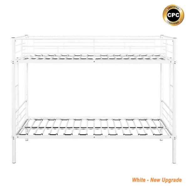 YOFE White Metal Bed Frame Twin Over Twin Bunk Bed with Full-Length Guard Rails for Boys, Girls, Kids, Teens, Adults