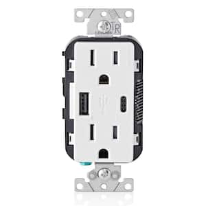 15 Amp Decora Tamper-Resistant Duplex Outlet with Type A and C USB Charger, White (2-Pack)