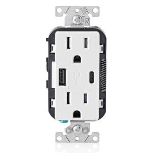 15 Amp Decora Type A and C USB Charger Tamper-Resistant Outlet, White
