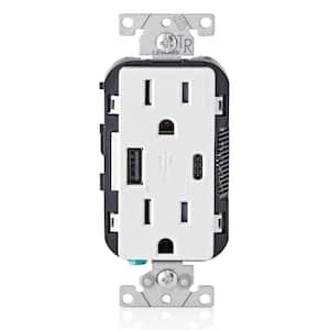 15 Amp Decora Type A and C USB Charger Tamper-Resistant Outlet, White T5633-BW