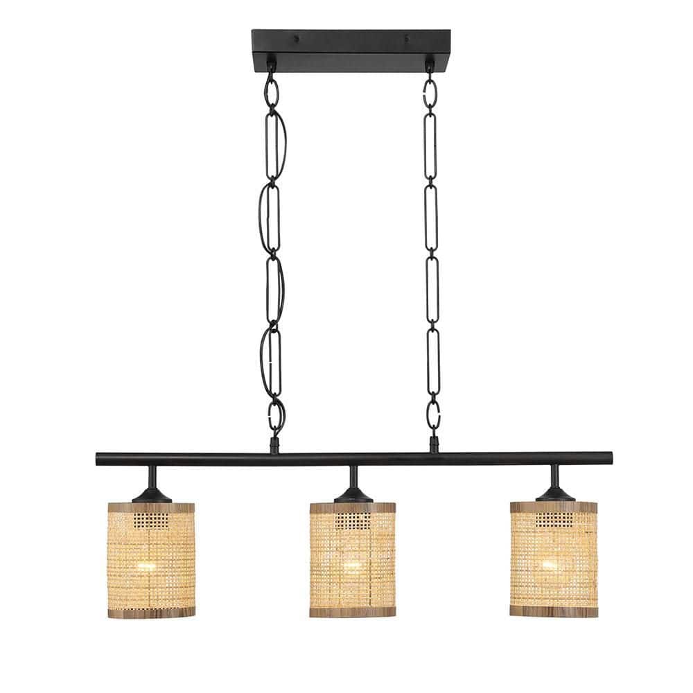 3 Light 28 in. Black Chandelier Rattan Light Fixture with Wicker Lampshades for Kitchen Island Dining Room Living Room price history on PriceWatchPro
