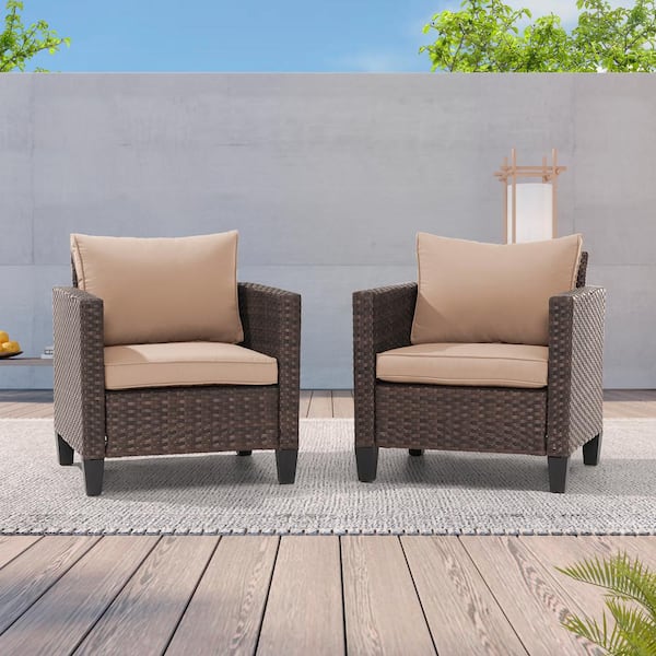 JOYESERY 2-Pack Brown Wicker Patio Outdoor Single Sofa with Sand Cushion