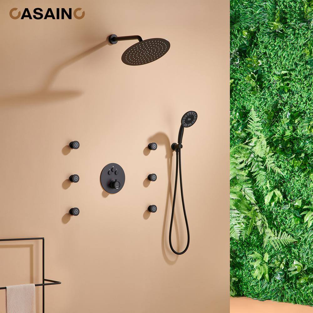 Matte Black Thermostatic Rain Shower System with Digital Display