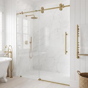 Elan 56 to 60 in. W x 74 in. H Frameless Sliding Shower Door in Matte Brushed Gold with 3/8 in. Clear Tempered Glass