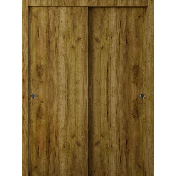 Assembly Required 3011 72 in. x 84 in. Reversible Antique Oak Color Solid Core Wood Sliding Door Kit w/Separate Jamb