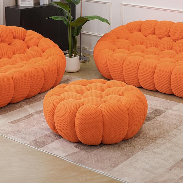 41.3 in. Armless 3D Knitted Fabric Roche Bubble Sofa Floor Lounge Couch Ottoman for Apartment in Orange