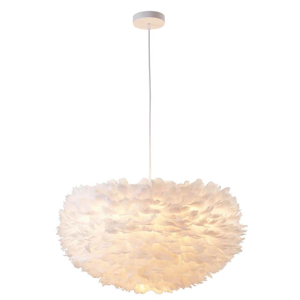 20.47 in. 3-Light White Feather Chandelier Creative Design Unique Hanging P