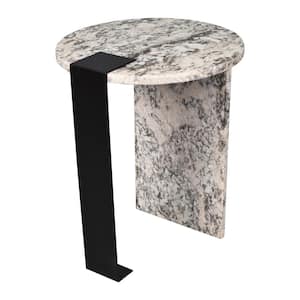 Lyra 17 in. Contemporary Natural Marble/Metal Handmade Round End Table, Ivory/Black