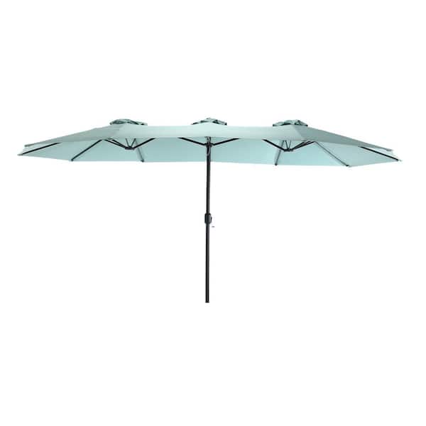 Sudzendf 14.8 ft. Double Sided Large Rectangular Outdoor Market Patio Umbrella with Crank in Light Green