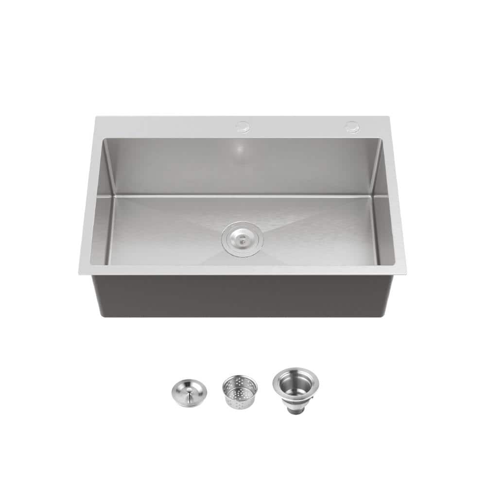 30 in. Drop in Single Bowl 20-Gauge Brushed Nickel Stainless Steel Kitchen Sink with Bottom Grids price history on PriceWatchPro