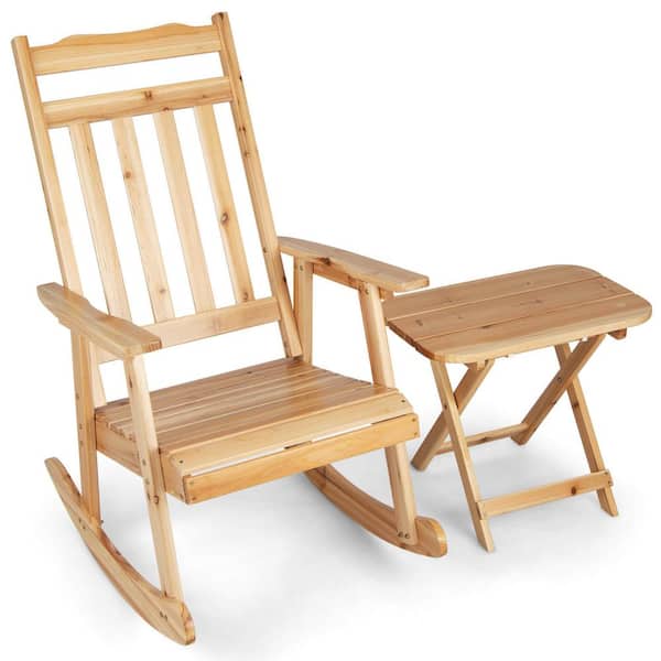 ANGELES HOME Wood Outdoor Rocking Chair and Foldable Table Set for Outdoors