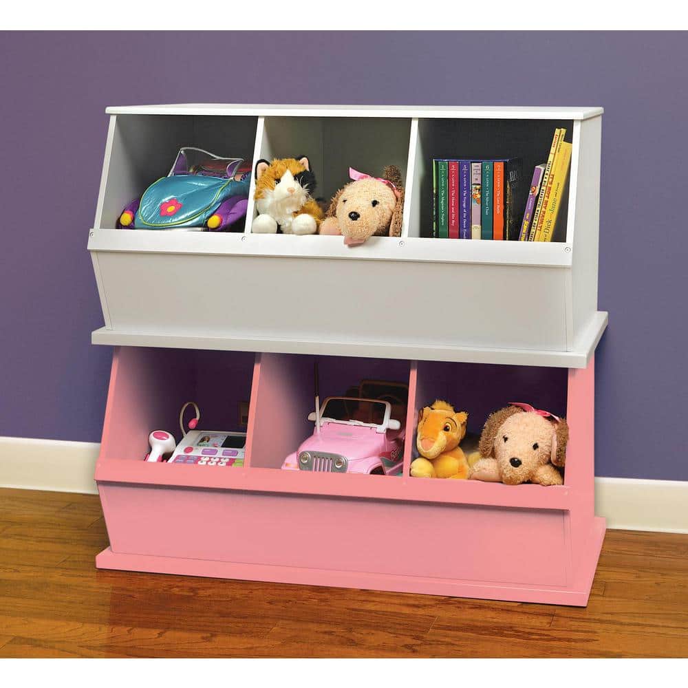 Pink Stackable MDF Three-Bin Kids Storage Cubby