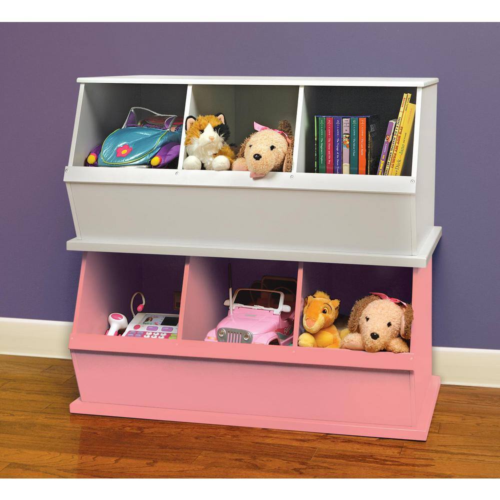 White MDF Three Bin Stackable Toy Storage Cubby