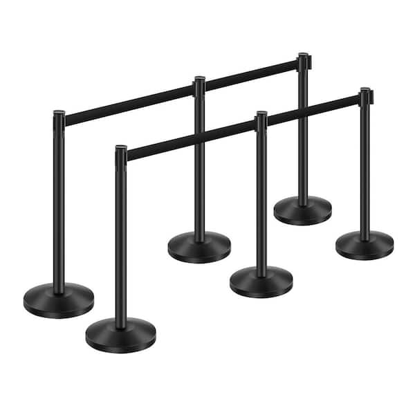 SKYSHALO Stanchion Post, 6-Pieces Stanchions with Retractable Belts, Crowd Control Barriers, Carbon Steel Black Stanchions Queue