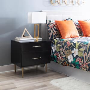 Sharie 2-Drawer Glam Black Nightstand 25.75 in. H x 25.25 in. W x 18 in. D