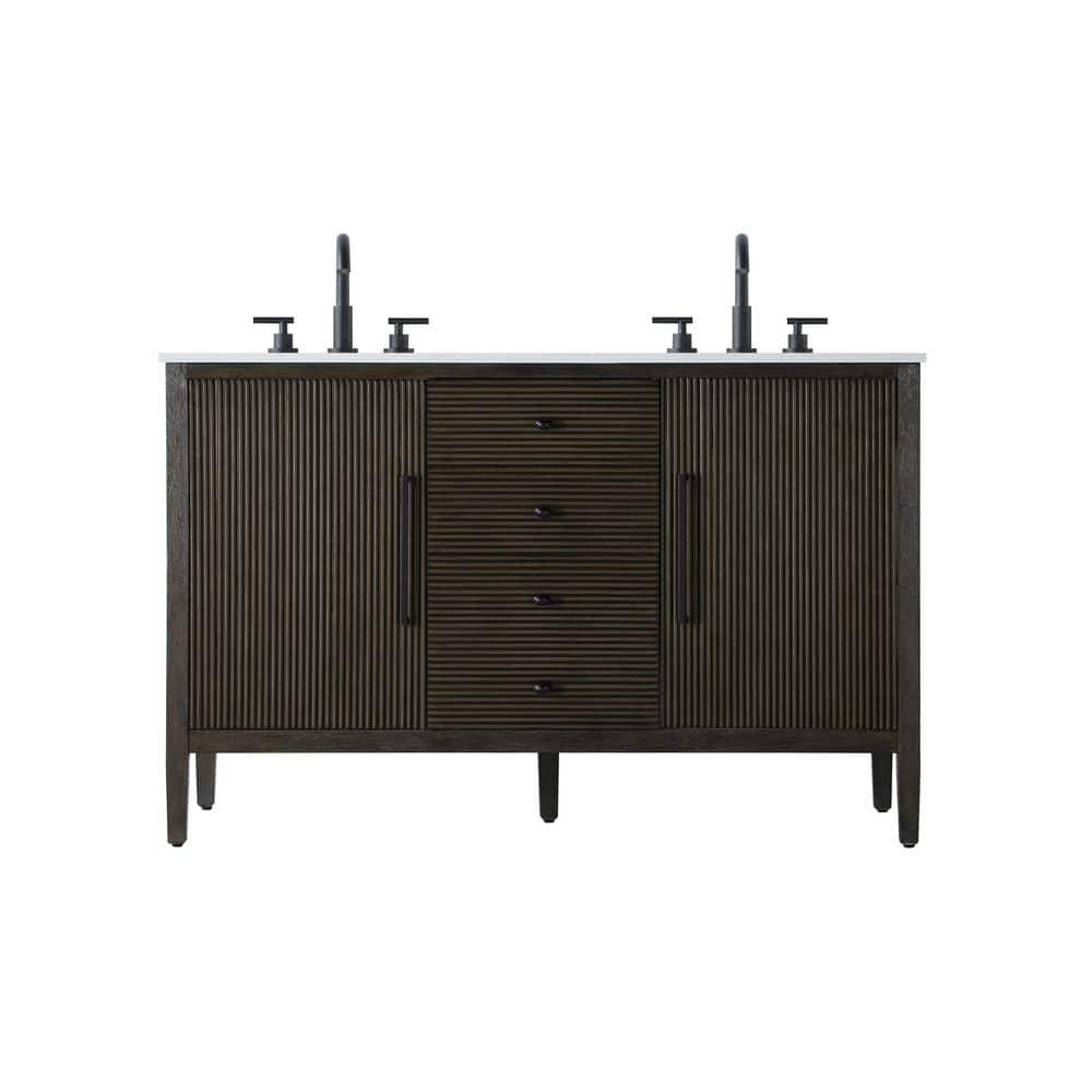 54 in. Double Sink Chocolate Oak Bath Vanity with White Engineered Marble Top price history on PriceWatchPro