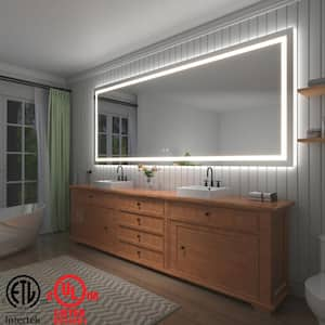 118 in. W x 48 in. H Rectangular Frameless LED Light Anti-Fog Wall Bathroom Vanity Mirror with Backlit and Front Light