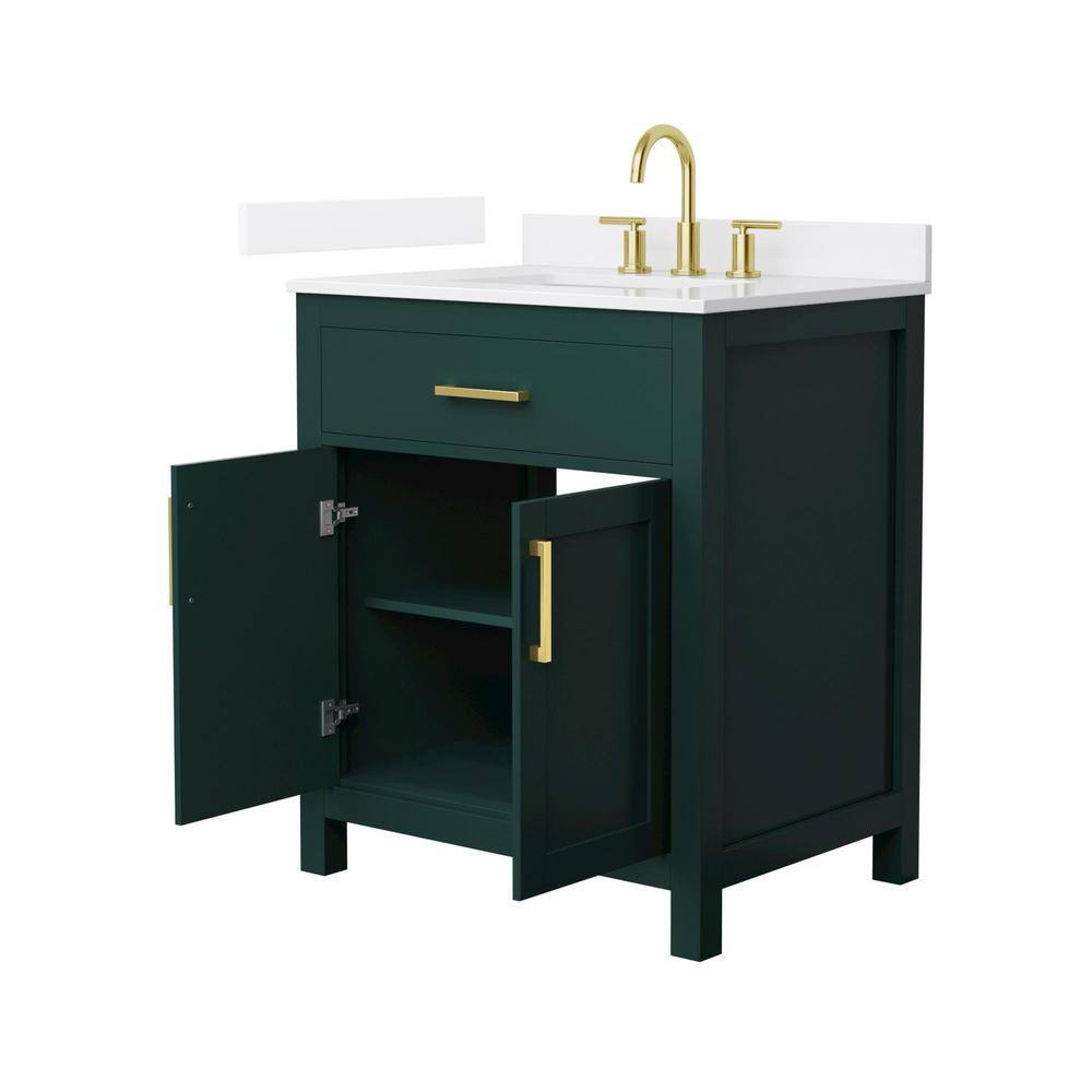 Beckett 30" Green Freestanding Vanity with White Quartz Top and Gold Hardware