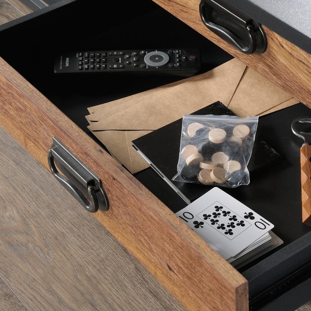 Rectangular Black and Vintage Oak Wood Coffee Table with Storage