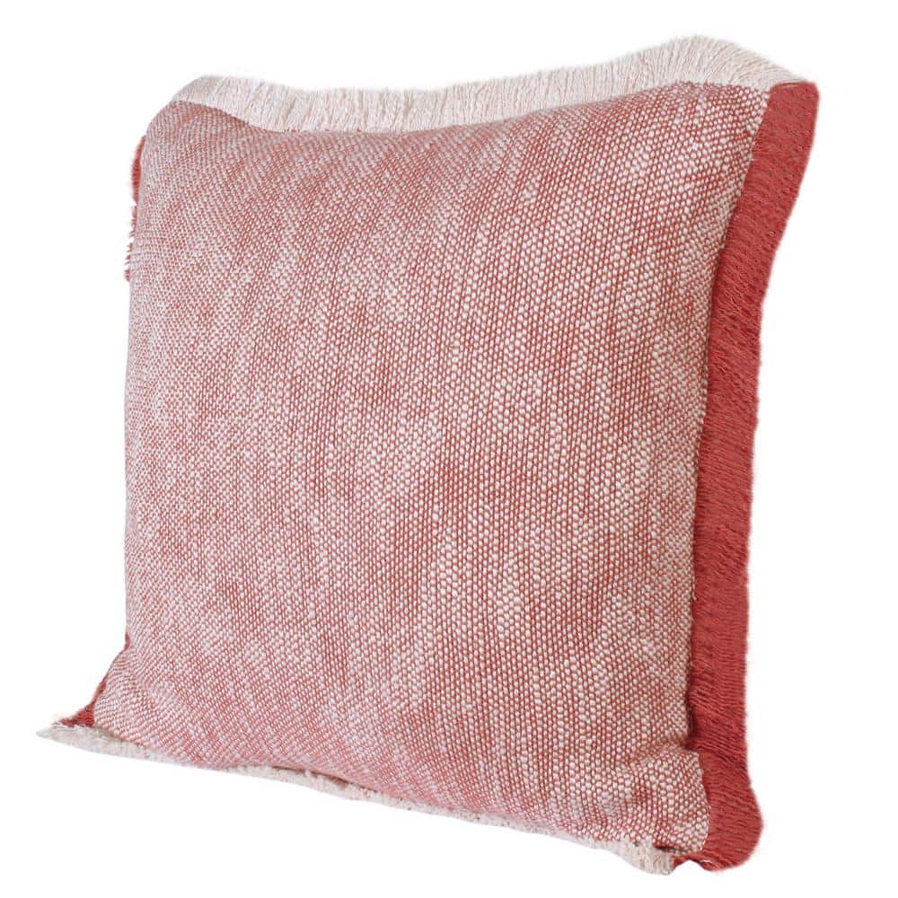Sevita Auburn Red & White Cotton Fringe Square Throw Pillow - 20" x 20"